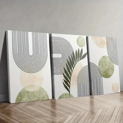 3pcs Geometric Shapes and Leaf Wall Art Set Canvas Unframed - High Quality Print 100% Australian Made Wall Canvas