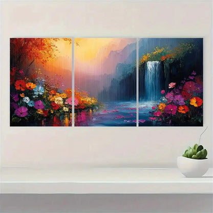 3pcs Abstract Rainy Garden Landscape Art T Wall Art Set Canvas Framed 50x70cm - High Quality Print 100% Australian Made Wall Canvas Ready to Hang
