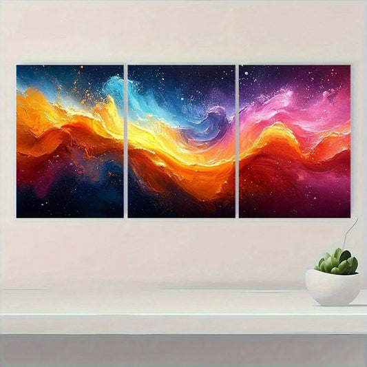 3pcs Vibrant Abstract Colorful Burst Textured Wall Art Set Canvas Framed 60x90cm - High Quality Print 100% Australian Made Wall Canvas Ready to Hang