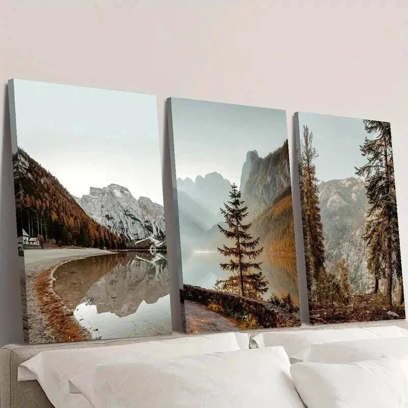 3pcs Dreamy Mountains and Trees Landscape Wall Art Set Canvas Framed 40x60cm - High Quality Print 100% Australian Made Wall Canvas Ready to Hang