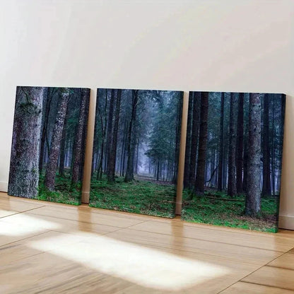 3pcs Dark Forest Woods and Tall Tree Wall Art Set Canvas Framed 40x60cm - High Quality Print 100% Australian Made Wall Canvas Ready to Hang