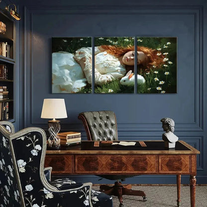 3pcs Garden Scene with Woman in Lace Dress Metal Print Ready to Hang Art