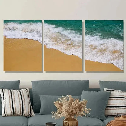 3pcs Beach Wave Ocean Waves On Sandy Shoreline Wall Art Set Canvas Unframed - High Quality Print 100% Australian Made Wall Canvas