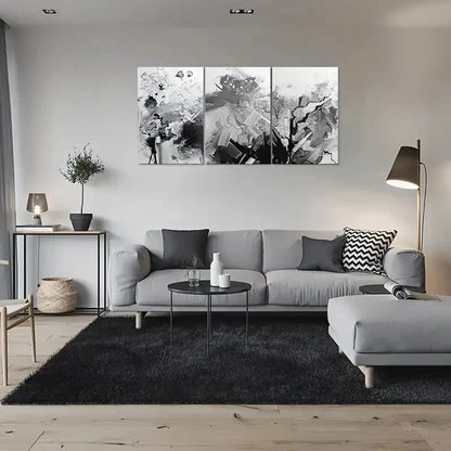 3pcs Modern Abstract Black & White Brushstroke Metal Print Ready to Hang Art