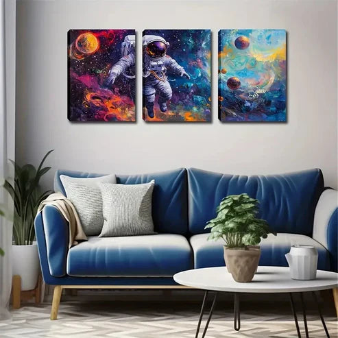 3pcs Astronaut and Planet Minimalist Style Wall Art Canvas Unframed - High Quality Print 100% Australian Made Wall Canvas