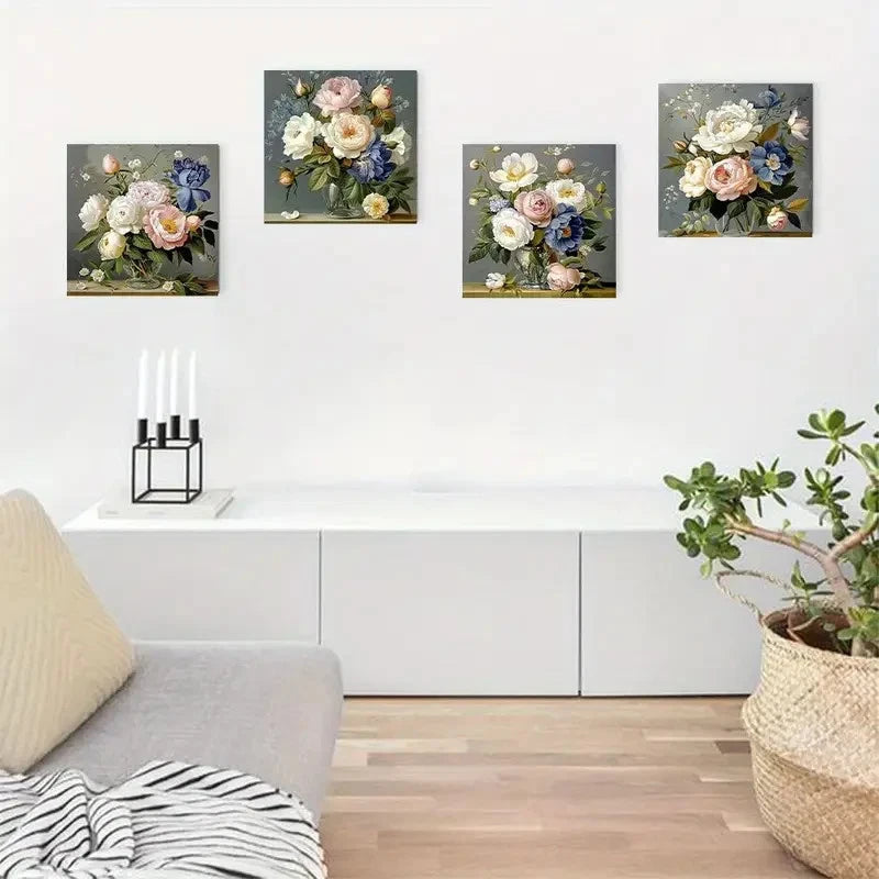 4pcs Different Flower Arrangements Wall Art Canvas Framed