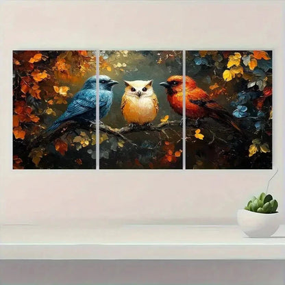 3pcs Vibrant Owl Fox & Crow Oil Painting Metal Print Ready to Hang Art
