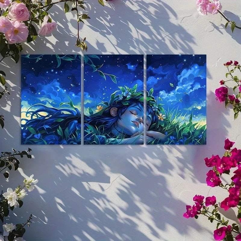 3pcs Dreamy Meadow Serene Nature Theme Metal Print Ready to Hang Art