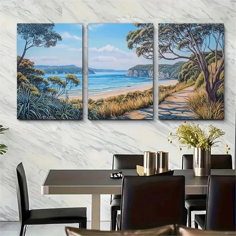 3pcs Scenic Beach & Coastal Landscape Perfect Wall Art Set Canvas Framed 40x60cm - High Quality Print 100% Australian Made Wall Canvas Ready to Hang