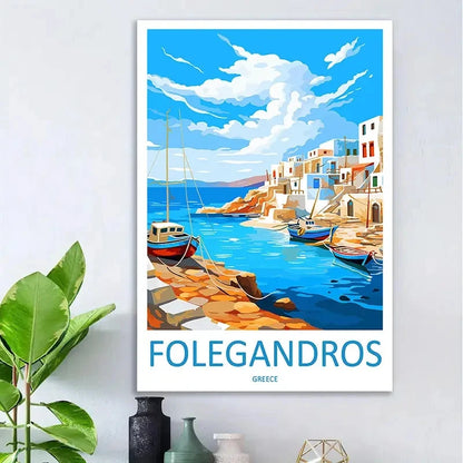 Folegandros Greece Vintage Mediterranean Travel Poster Print Wall Art