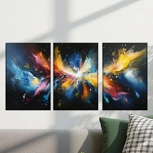 3pcs Abstract Paint Splashes Design Wall Art Canvas Unframed - High Quality Print 100% Australian Made Wall Canvas