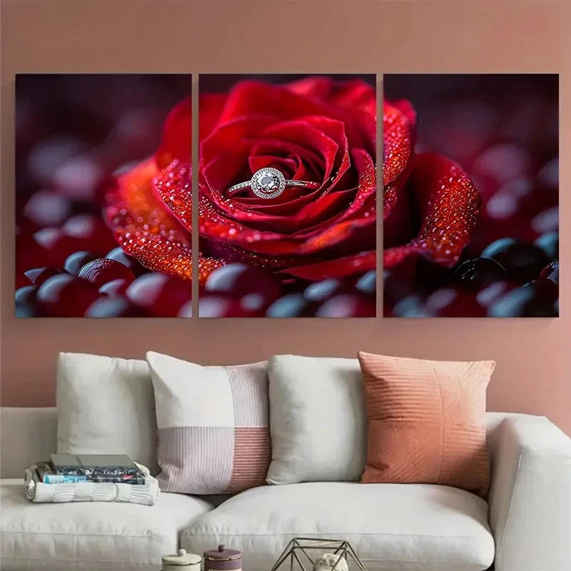3pcs Romantic Red Rose Décor Perfect Wall Art Set Canvas Framed 40x60cm - High Quality Print 100% Australian Made Wall Canvas Ready to Hang