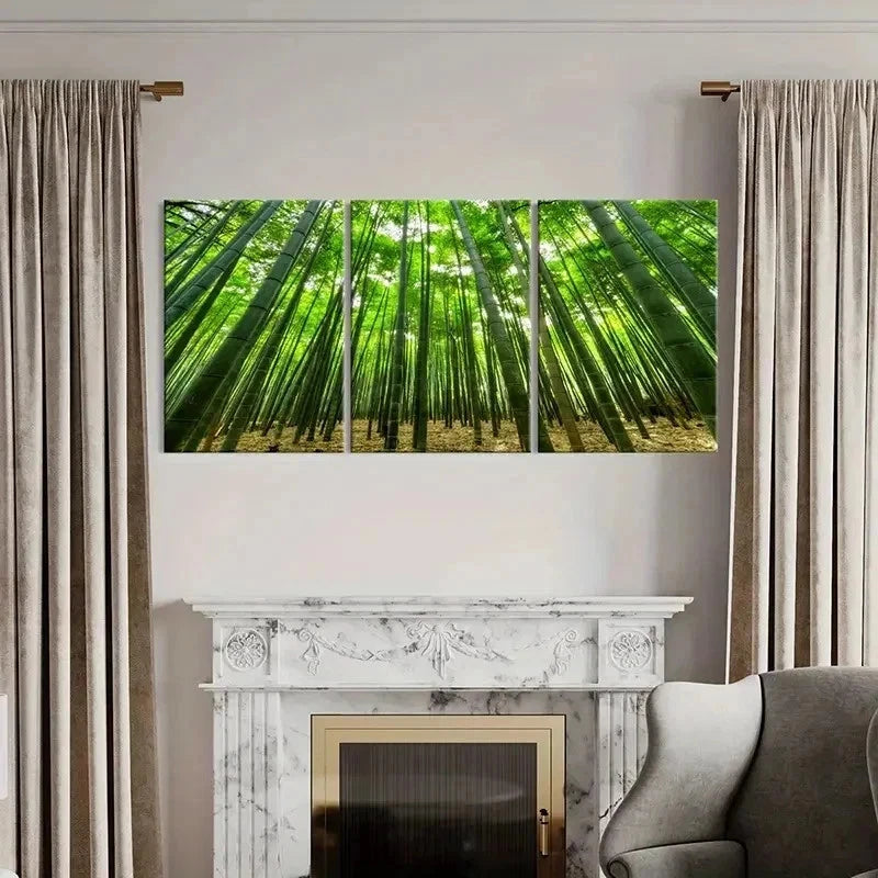 3pcs Green Bamboo Forest Natural Landscape Wall Art Set Canvas Framed 40x60cm - High Quality Print 100% Australian Made Wall Canvas Ready to Hang