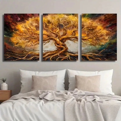 3pcs Golden Style Tree Decorative Wall Art Set Canvas Framed 40x60cm - High Quality Print 100% Australian Made Wall Canvas Ready to Hang - Bella Home Decor