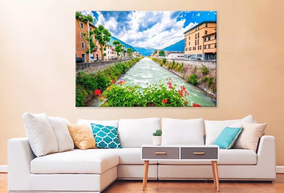 Town Of Tirano And Adda River Wall Art Decor 100% Australian Made