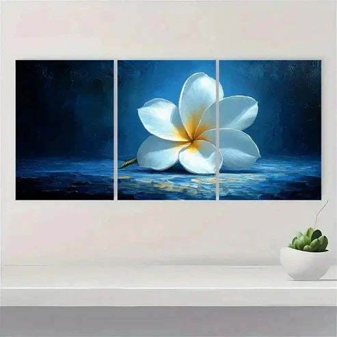 3pcs White Plumeria Flower OL Wall Art Set Canvas Unframed - High Quality Print 100% Australian Made Wall Canvas - Bella Home Decor