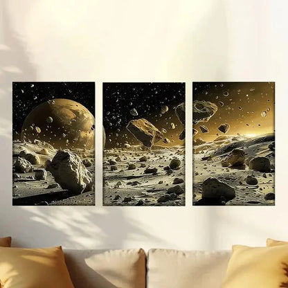3pcs Planetary Collision Scene, Space-Themed Wall Art Canvas Unframed - High Quality Print 100% Australian Made Wall Canvas