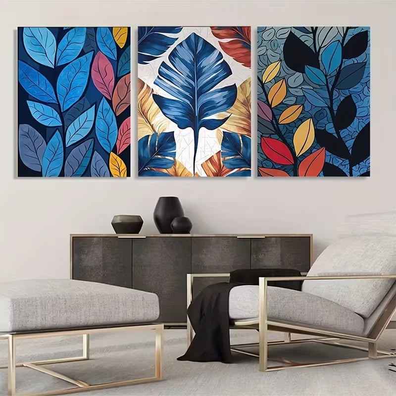3pcs Abstract Leaf Vintage Art Bohemian Wall Art Set Canvas Framed 60x90cm - High Quality Print 100% Australian Made Wall Canvas Ready to Hang