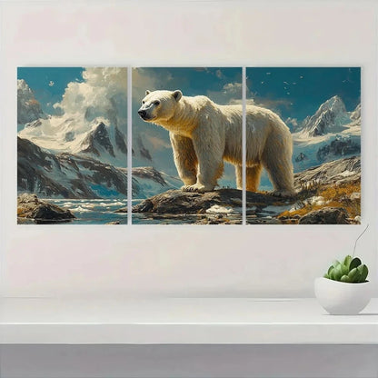 3pcs Vintage Polar Bear Snowy Mountains Metal Print Ready to Hang Art