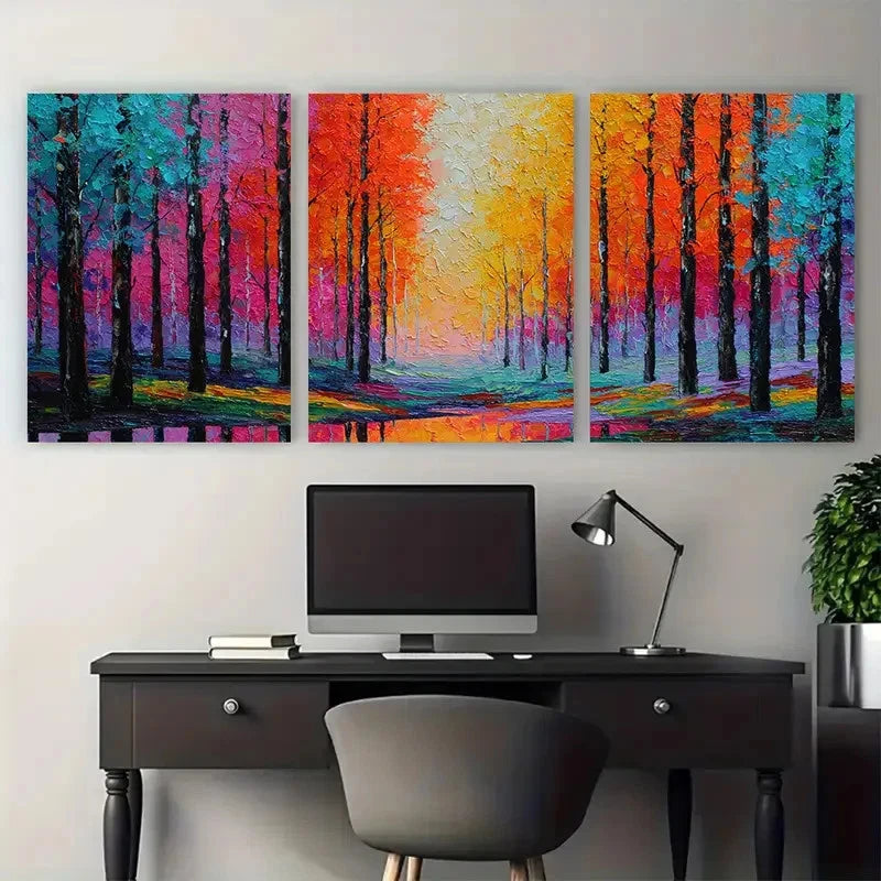 3pcs Autumn Sunset Forest Nature Perfect  Wall Art Set Canvas Framed 40x60cm - High Quality Print 100% Australian Made Wall Canvas Ready to Hang