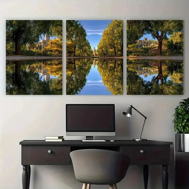 3pcs Mornings In The Park Continuous Perfect Wall Art Set Canvas Framed 40x60cm - High Quality Print 100% Australian Made Wall Canvas Ready to Hang
