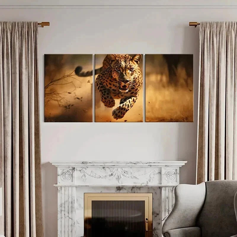 3pcs Cheetah Running in the Grass Wall Art Set Canvas Framed 40x60cm - High Quality Print 100% Australian Made Wall Canvas Ready to Hang
