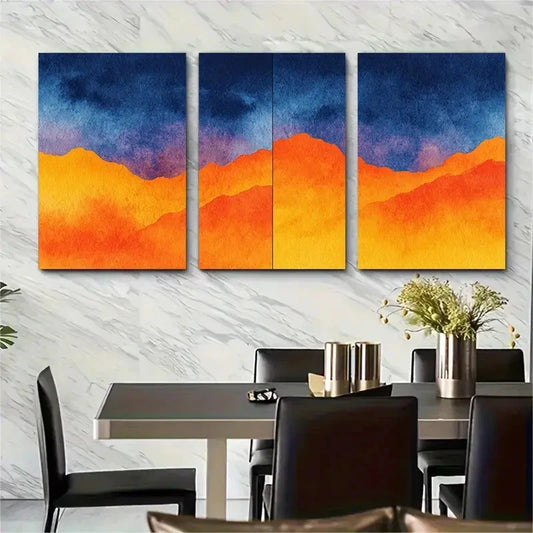 3pcs Continuous Orange & Navy Blue Water Perfect Wall Art Set Canvas Framed 60x90cm - High Quality Print 100% Australian Made Wall Canvas Ready to Hang