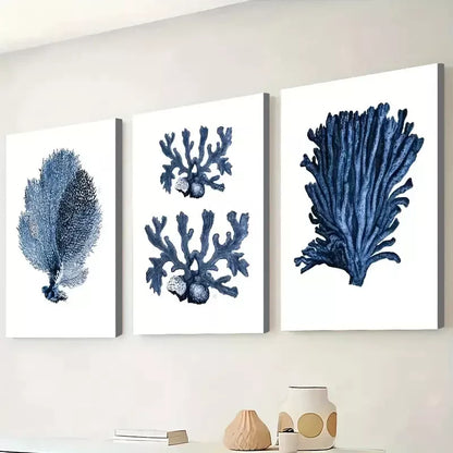 3pcs Minimalist Modern Fashion Underwater Coral Wall Art Set Canvas Framed 50x70cm - High Quality Print 100% Australian Made Wall Canvas Ready to Hang