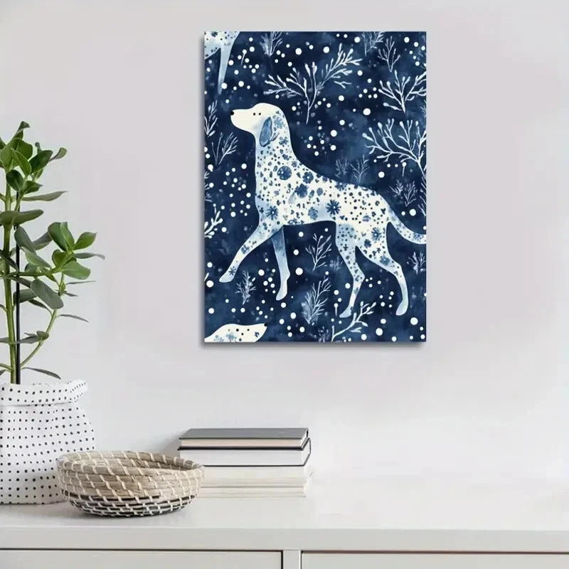 Beautiful Modern Snow Hound Dog Painting 40x60cm Metal Print Ready to Hang
