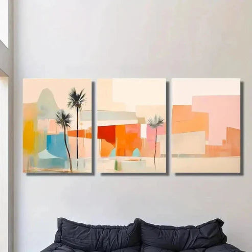 3pcs Abstract Palm Color Desert & Palm Trees Wall Art Set Canvas Unframed - High Quality Print 100% Australian Made Wall Canvas