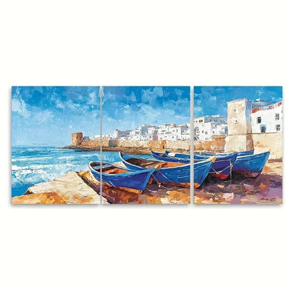 3pcs Old Town Travel Coast Décor Perfect Wall Art Set Canvas Framed 40x60cm - High Quality Print 100% Australian Made Wall Canvas Ready to Hang
