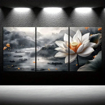 3pcs Water Lily Trio Black and White Metal Print Ready to Hang Art