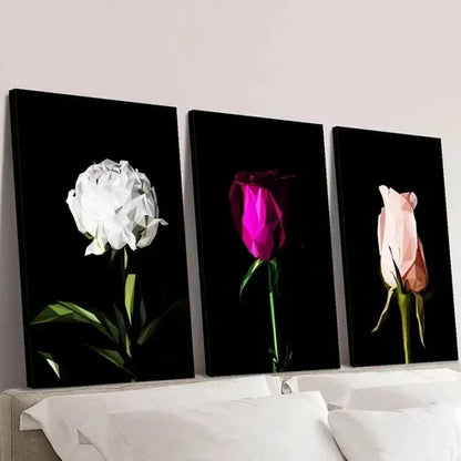 3pcs White Rose Purple Rose Pink Rose Botanical Wall Art Canvas Unframed – High Quality Print 100% Australian Made Wall Canvas