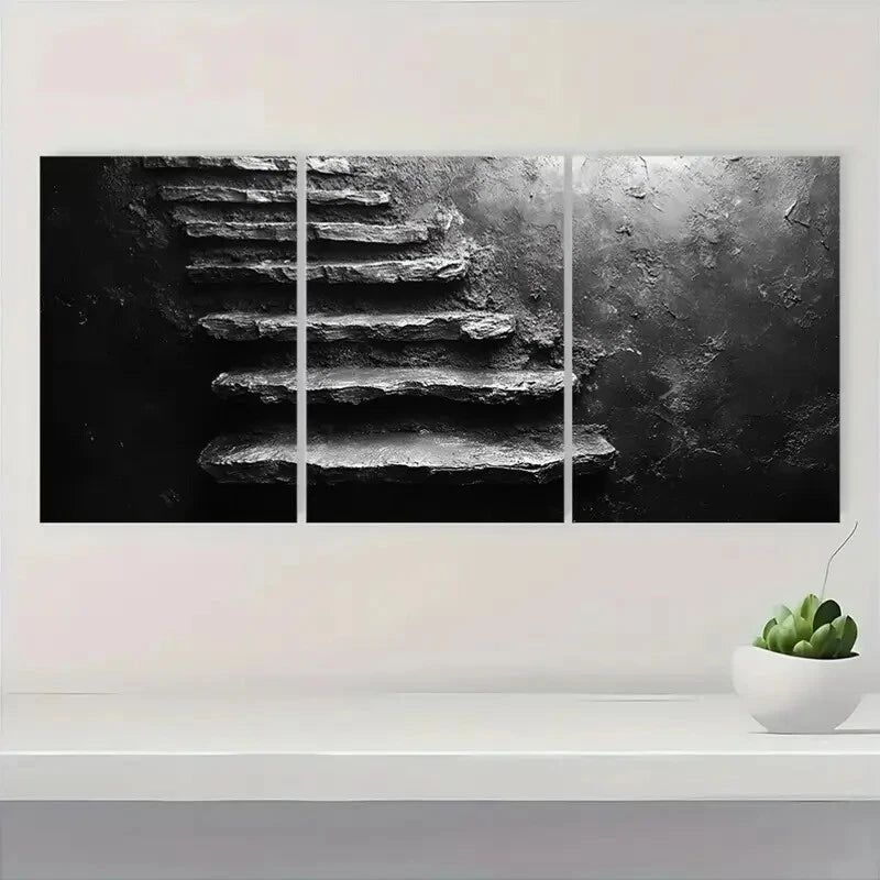 3pcs Vintage Chill Retro Style Black & Beige Metal Print Ready to Hang Art