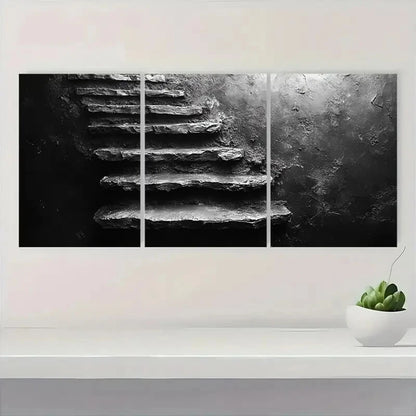 3pcs Vintage Chill Retro Style Black & Beige Metal Print Ready to Hang Art