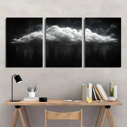 3pcs Modern Black and White Cloud Serene Rainy Metal Print Ready to Hang Art
