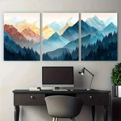 3pcs Misty Mountain Watercolor Perfect Wall Art Set Canvas Framed 40x60cm - High Quality Print 100% Australian Made Wall Canvas Ready to Hang