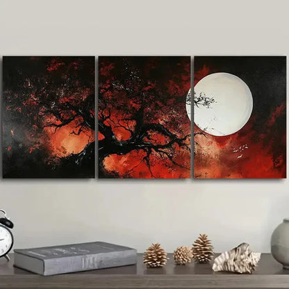 3pcs Abstract Tree and White Moon Nature Perfect Wall Art Set Canvas Unframed - High Quality Print 100% Australian Made Wall Canvas