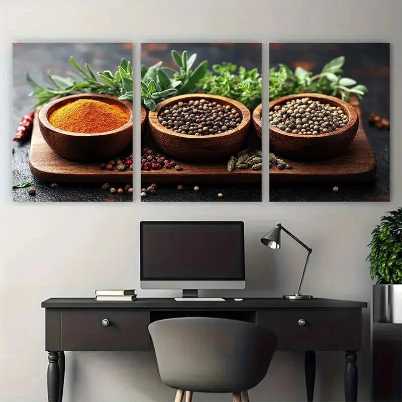 3pcs Herbs Spices Kitchen And Home Perfect Wall Art Set Canvas Framed 40x60cm - High Quality Print 100% Australian Made Wall Canvas Ready to Hang