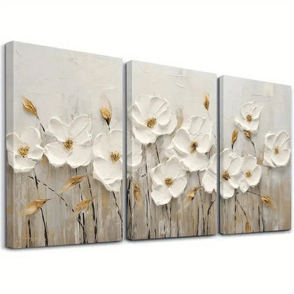 3pcs Abstract White Flowers Modern Perfect Wall Art Set Canvas Framed 40x60cm - High Quality Print 100% Australian Made Wall Canvas Ready to Hang
