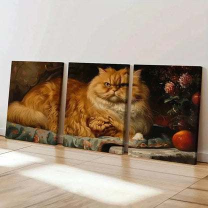 3pcs Luxurious Orange Persian Cat Artwork Wall Art Set Canvas Framed 40x60cm - High Quality Print 100% Australian Made Wall Canvas Ready to Hang