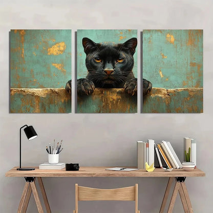 3pcs Retro Funny Black Panther Snowy Tree Metal Print Ready to Hang Art