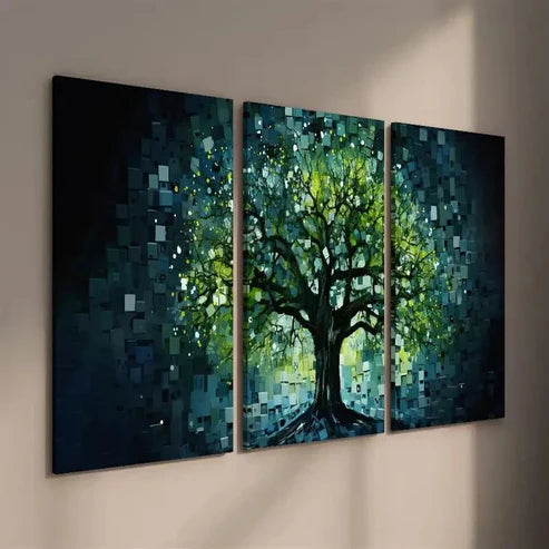 3pcs Abstract Tree of Life Glass Style Wall Art Set Canvas Unframed - High Quality Print 100% Australian Made Wall Canvas