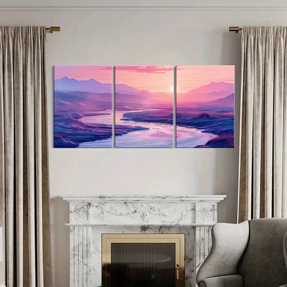 3pcs Sunset Landscape Mountain View River Metal Print Ready to Hang Art