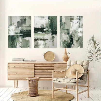 3pcs Abstract Olive And Sage Green Metal Print Ready to Hang Art