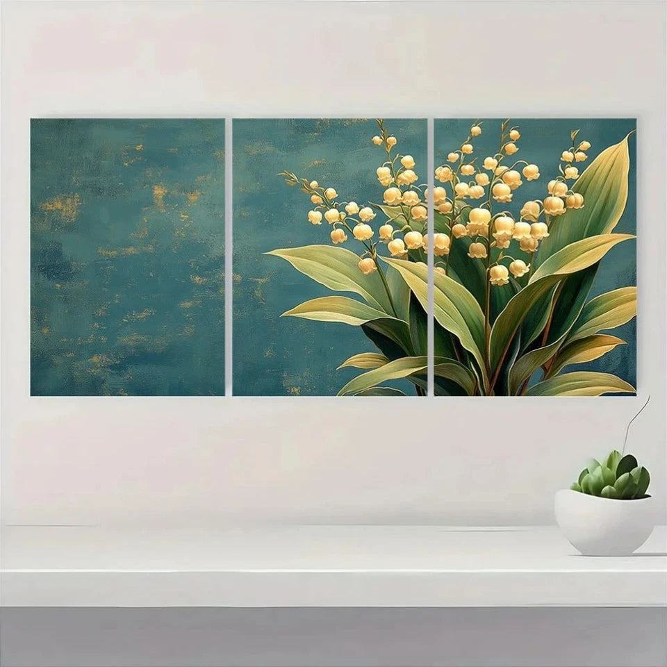 3pcs Vintage Lily of the Valley Botanical Metal Print Ready to Hang Art
