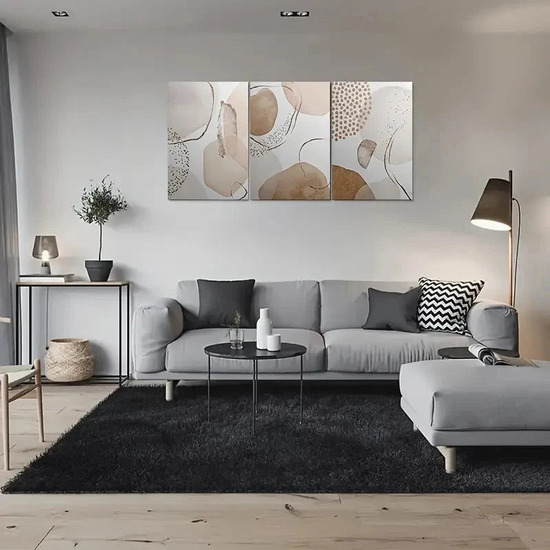 3pcs Abstract Design Beige Brown White Metal Print Ready to Hang Art