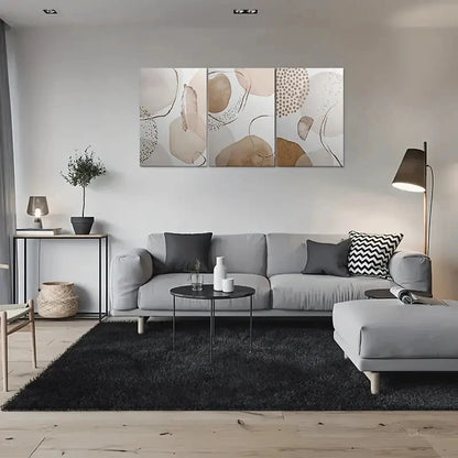3pcs Abstract Design Beige Brown White Metal Print Ready to Hang Art
