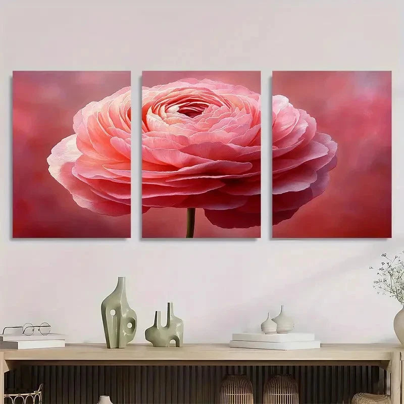 3pcs Pink Ranunculus Soft Pastel Flower Perfect Wall Art Set Canvas Framed 40x60cm - High Quality Print 100% Australian Made Wall Canvas Ready to Hang