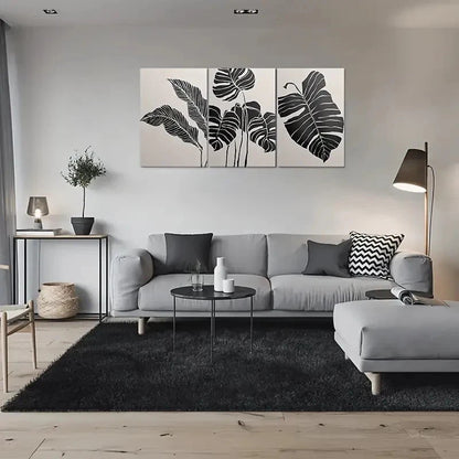 3pcs Abstract Leaf Black and White Minimalist Metal Print Ready to Hang Art